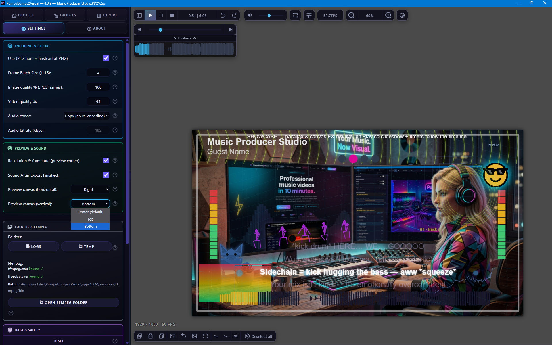 Kódování, náhled zvuku a cesty k FFmpeg